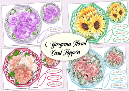 4, Gorgeous  Floral Card  Topper 