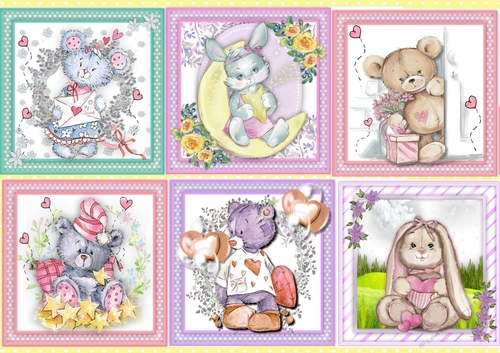 6,  8x8 Cute Animal Cards 