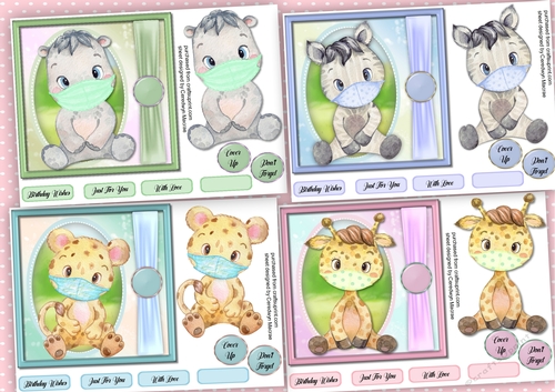 4, Lovely Cover-up Animal Cards 