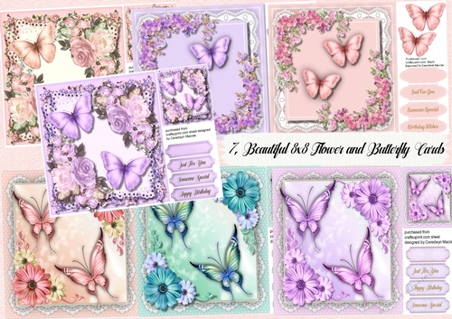 7, Beautiful Flower and Butterfly Cards 