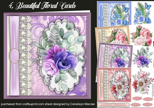 4, Beautiful Floral Cards 