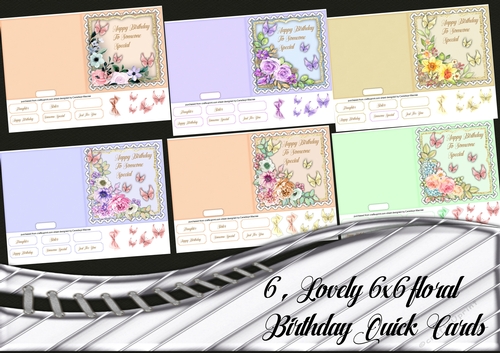 6, Beautiful A5 Floral Cards with Pearls