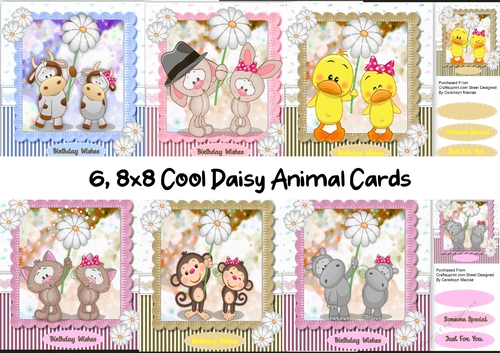 6 , Lovely 6x6 Cool Daisy Animal Cards 