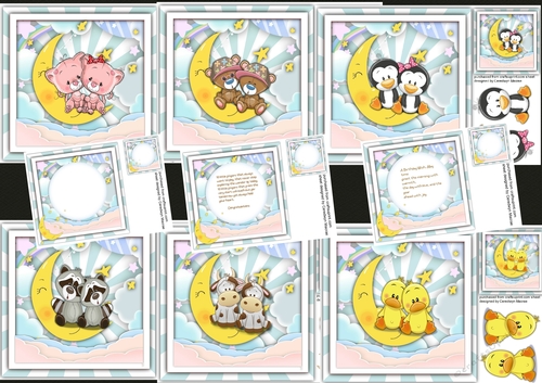 6, Lovely Cards + 3 Inserts To The Moon and Back 