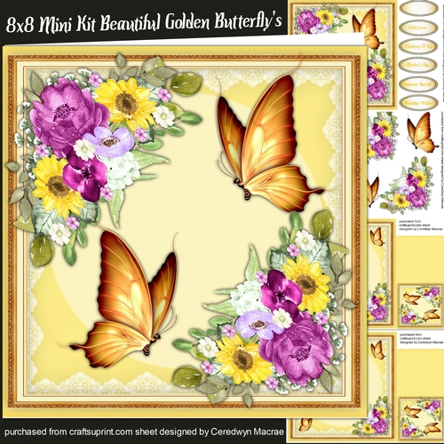 8x8 Mini Kit, Beautiful Golden Butterflys 