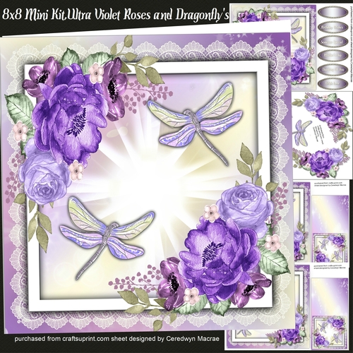 8x8 Mini Kit , Ultra Violet Roses and Dragonflys