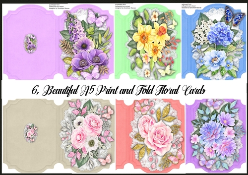 6, Beautiful Beautiful A5 Print and Fold Floral Cards 