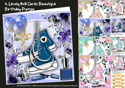 4, Lovely 8x8 Cards  Beautiful Birthday Pumps