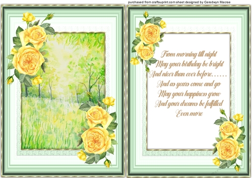 A5, Card and Insert, Yellow Roses 