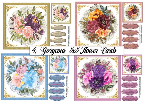  4, Gorgeous 8x8 Flower Cards 