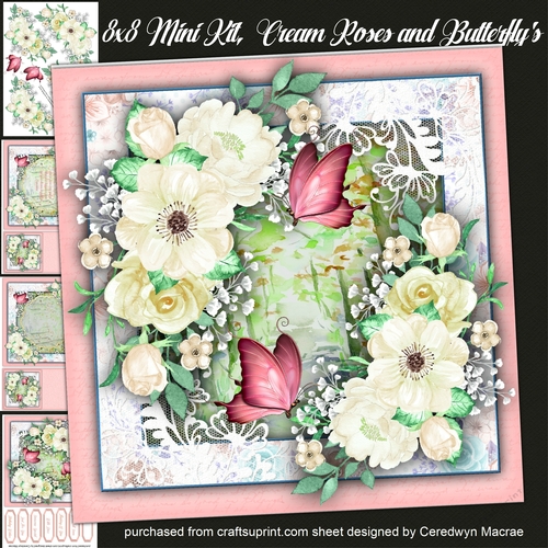 8x8 Mini Kit , Cream Roses and Butterflys