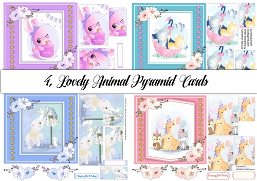 4, Lovely Animal Pyramid cards 