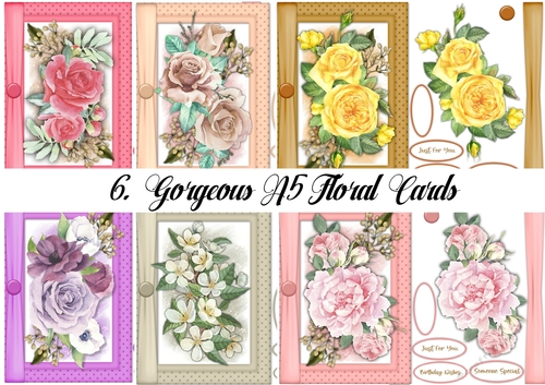 6, Gorgeous A5 Floral Cards 