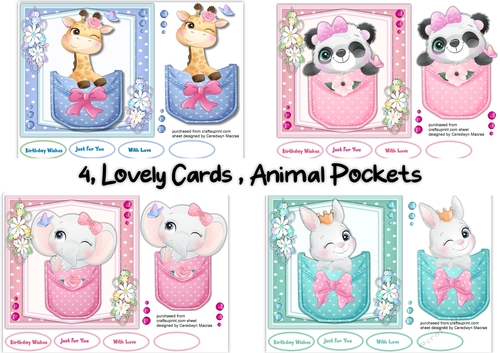 4, Lovely Cards , Animal Pockets 