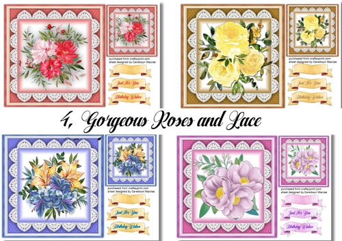 4, Gorgeous Roses and Lace Cards 