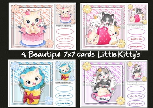 4, Beautiful  7x7 Cards Little Kittys 