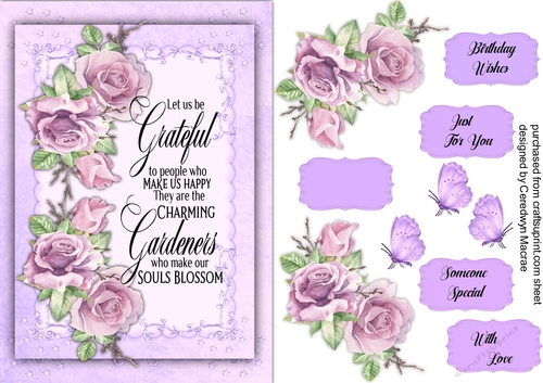 A5, Gorgeous Lilac Roses and Quote 