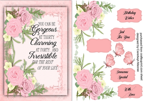 A5, Gorgeous Pink  Roses and Quote 