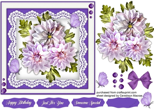 Beautiful Asters on Lace 7x7 
