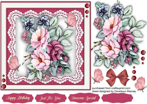 Beautiful Spring Roses on Lace 7x7 