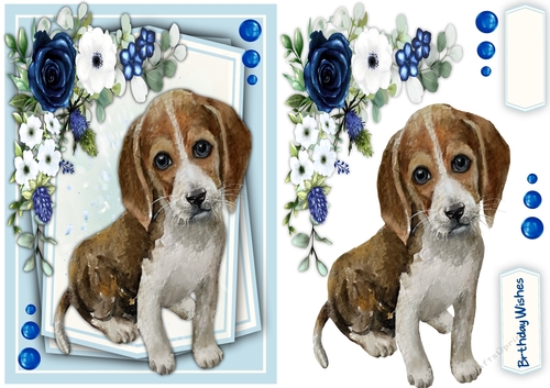  A5 ,Puppy With Blue Flowers 