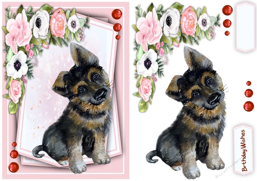  A5 ,Puppy With Pink Flowers 