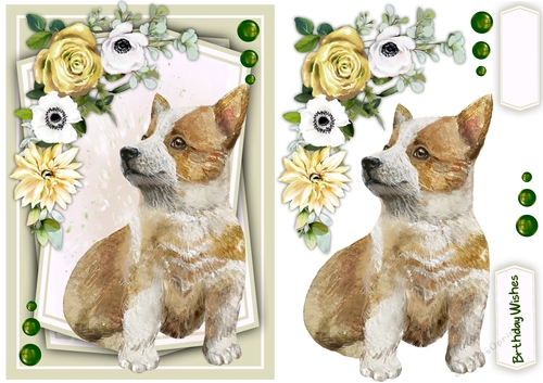  A5 ,Puppy With Golden Flowers 