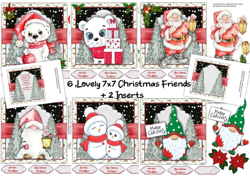 6, Lovely 7x7 Christmas Friends + 2 inserts 