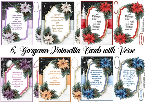 6, Gorgeous Poinsettia Cards With Verse