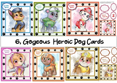 6, Gorgeous Heroic Dog Cards 