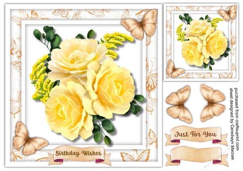 Beautiful  Yellow Roses and Golden Butterfls