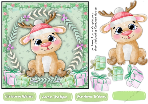 Gorgeous Reindeer Santa  7x7 
