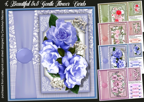 4, Beautiful 8x8 Gentle Flower  Cards