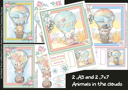 2, A5 and 2, 7x7 Animals in the Clouds Cards 