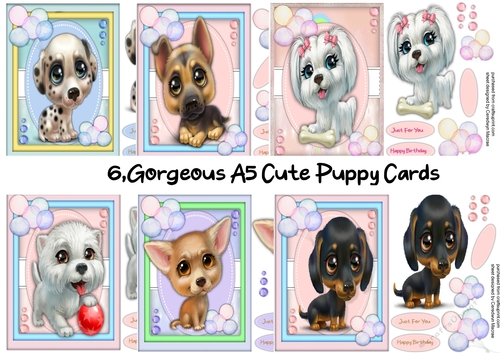 6,Gorgeous A5 Cute Puppy Cards