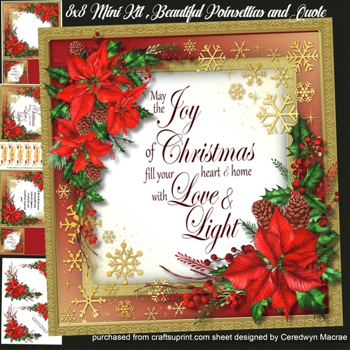 8x8 , Beautiful Poinsettias and Quote 