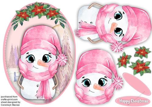 Happy Pink Snowman