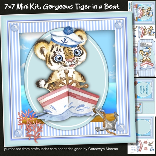 7X7 Mini Kit, Gorgeous Tiger in a Boat