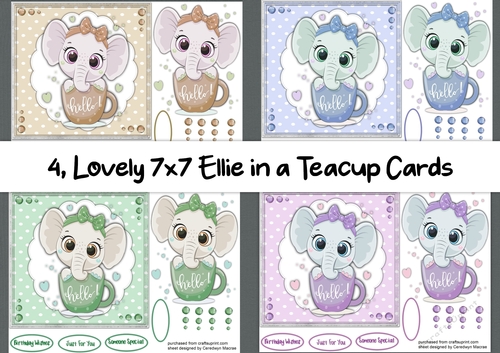 4, Lovely 7x7 Ellis in a Cup Cards 