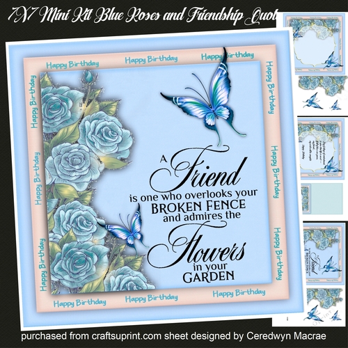 7x7 Mini Kit, Blue Roses and Friendship Quote