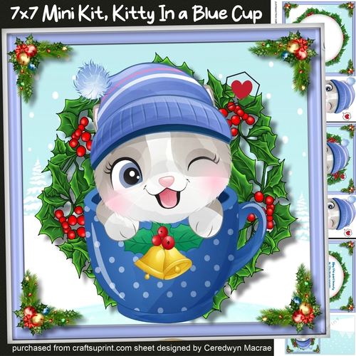 7x7 Mini Kit, Kitty in a Blue Cup