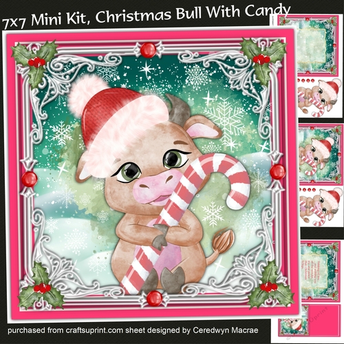 7x7 Mini kit , Christmas Bull with Candy Cane  