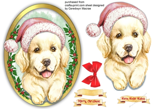 Christmas Pup in a Oval Frame 