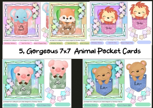 5,  Gorgeous 7x7 Animal Pocket Cards Cards