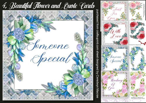 4, Beautiful  Flower and Saying Cards 