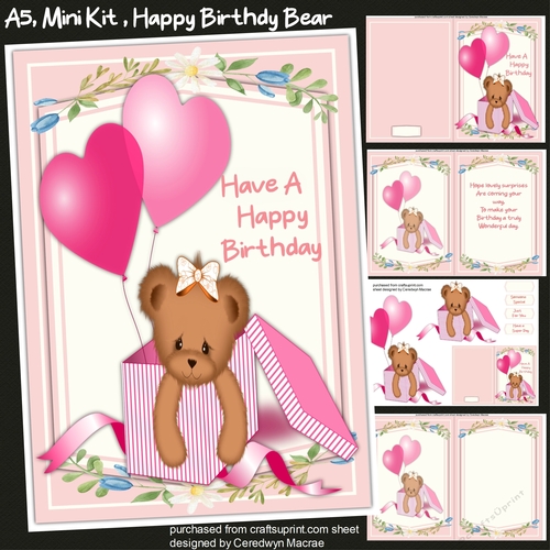 A5 Mini Kit, Happy Birthday Girl Bear