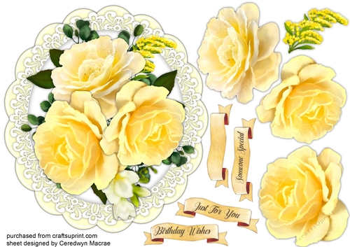Beautiful Yellow  Roses on Lace