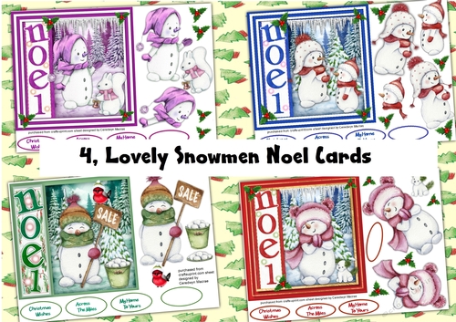 4, Lovely Snowman Noel Cards 