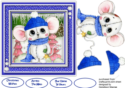 Gorgeous Mouse in a Bobble hat 7x7