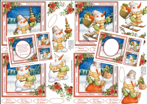 4, Lovely Snowmen +2 Insert and 4 small cards or tags 